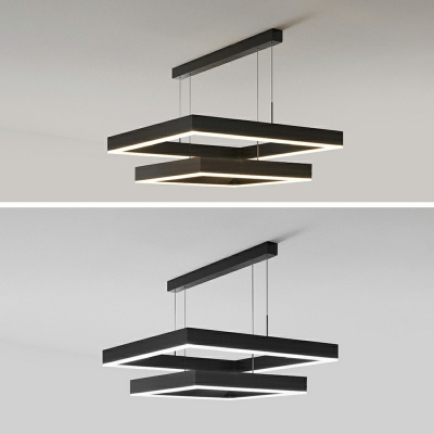 Modern Linear Black Square LED Chandelier Brushed Arcylic Lamp for Sitting Room