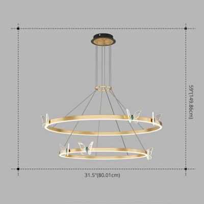 Modern Metal Geometric Pendant Lamp Led Tiered Hanging Ceiling Light in Gold