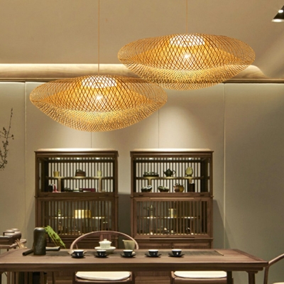 Modern Twist Hanging Light Kit Bamboo 1 Light Dining Room Pendant Lamp in Beige with 39.5