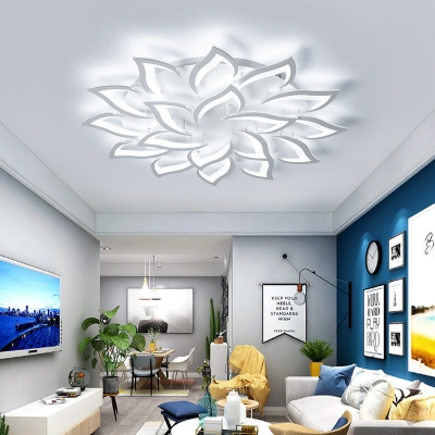Multi Light Windmill LED Ceiling Lamp Modern Fashion Metal Semi Flush Mount Light in White with Arcylic Shade for Living Room