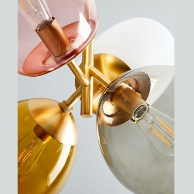 Pill Shape Chandelier Light Contemporary Colorful Glass 4 Lights Golden Down Lighting