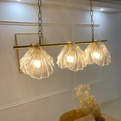 Post-Modern Molecule Island Lighting 3 Lights Clear Shell Shape Glass Kitchen Bar Pendant Lamp