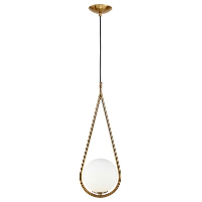 Post-Modern Teardrop Metal Ring Hanging Lamp 1 Light Glass Shade Pendant Lamp