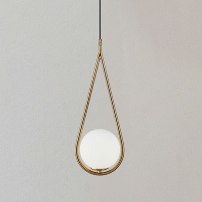 Post-Modern Teardrop Metal Ring Hanging Lamp 1 Light Glass Shade Pendant Lamp