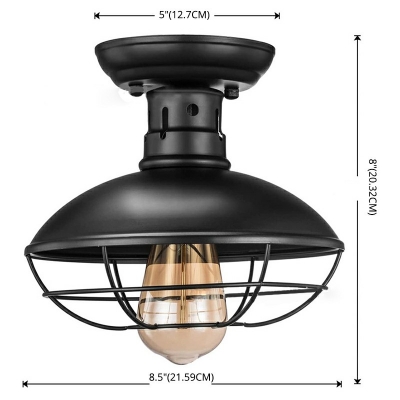 Retro Industrial Ceiling Light Globe Metal Shade Black 1 Light Ceiling Mount Semi Flush Ceiling Fixture for Hallway