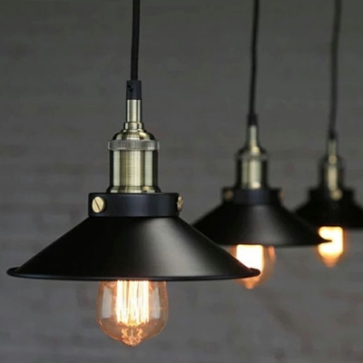 Retro Style Black Cone Shade Hanging Lamp Metal Shade Hanging Lights for Dining Room