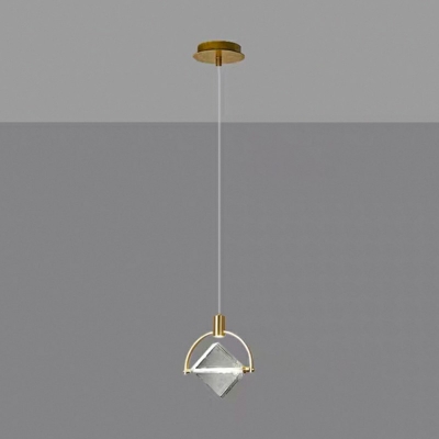Single-Bulb Clear Crystals Block Hanging Pendant Lights with Metal Ring Hanging in Gold for Dining Table