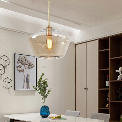 Single Light Amber Glass Ceiling Pendant Lamp Simple Hanging Lamp for Sitting Room