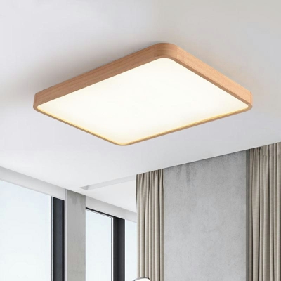 Single-Light LED Wooden Square/Rectangle Ceiling Lamp Flush Light Fixture in Warm/White