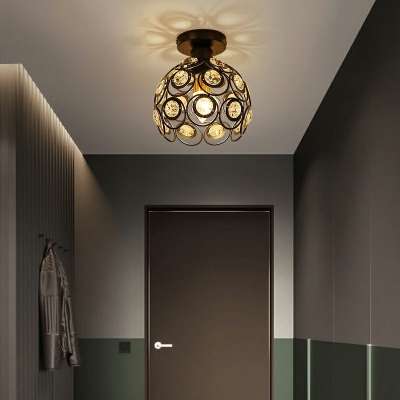 Traditional Ceiling Light Crystal Globe Shade 1 Head Circle Metal Ceiling Mount Semi Flush Ceiling Light for Hallway