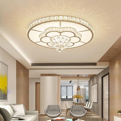 White Flower Flush Ceiling Light with Clear Crystal Modern Acrylic LED 3 Colors Light Ceiling Fixture for Dining Room