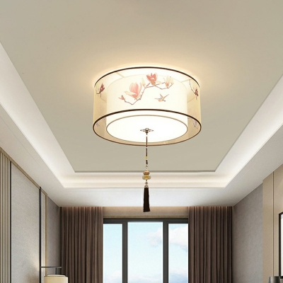 White Geometric Flush Ceiling Light Traditional Style Fabric Bedroom Flush Mount Chandelier