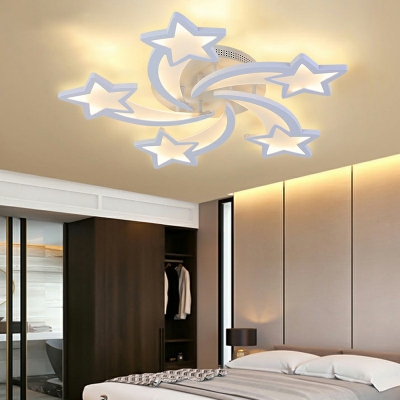 5/9 Heads Star Shape Metal Semi Flush Mount Light Acrylic White LED Ceiling Lamp for Bedroom
