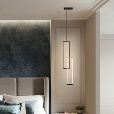 8 Inchs Wide LED Pendant Postmodern Bedroom Arcylic Rectangle 2-Light Hanging Lamp in Warm Light