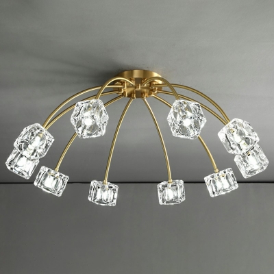 Arc Semi Flush Mount Chandelier Nordic Crystal Bedroom Ceiling Light in Brass