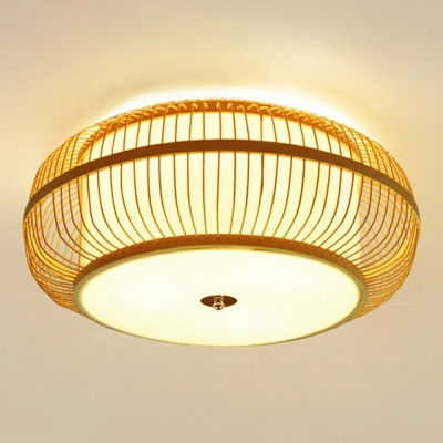 Asian Style Lantern Flush Mount Bamboo Wood Ceiling Mount Lamp for Living Room