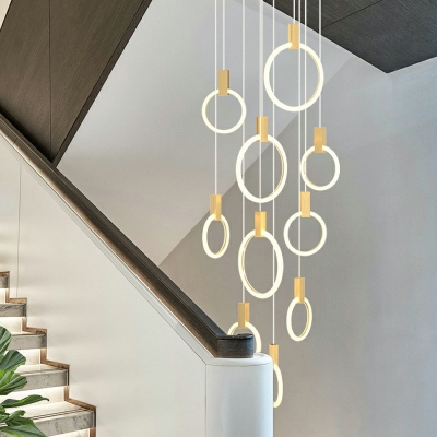 Circle Arcylic Pendant Lamp Contemporary Wooden with Round Canopy Hanging Light for Stairs