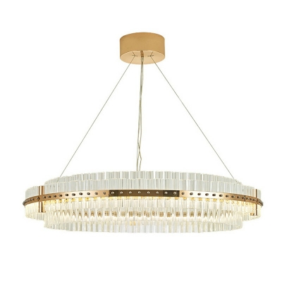 Contemporary Round Crystal Shade Living Room LED Chandelier Golden Pendant Lamp