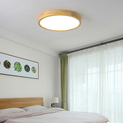 Contemporary Square/Round Shaped Wood Flush Mount Ceiling Fixture for Bedroom