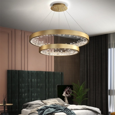 Contemporary Style Crystal Orbicular Chandelier Light Fixture Living Room Suspension Lamp with Hanging Cord