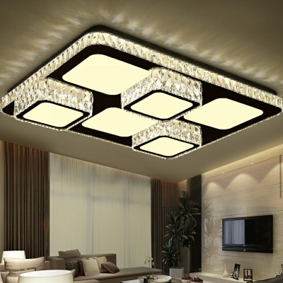 Crystal Framework Flush Mounted Light Contemporary Stainless Steel LED Ceiling Lamp in Chrome
