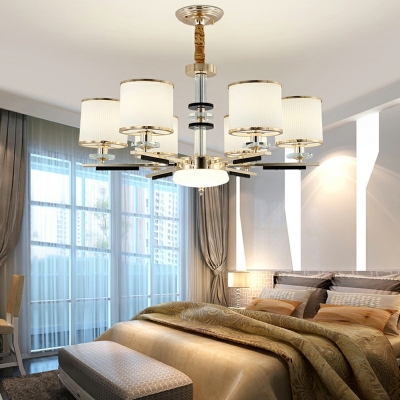 Cylinder Hanging Lamp Ribbed Glass Minimalist Chandelier Light for Living Room