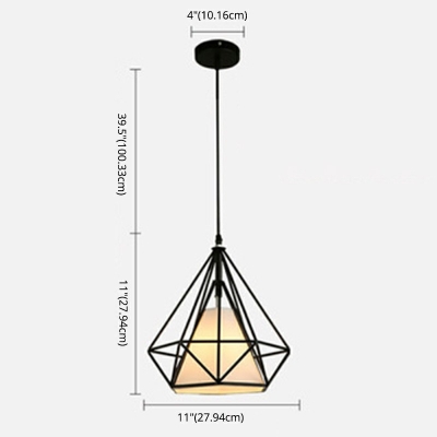 Diamond Form Pendant Industrial Living Room Bedroom 1 Bulb Iron Cage Hanging Lamp