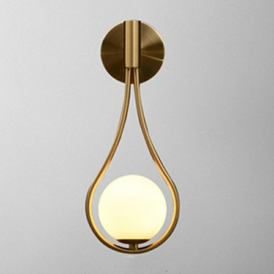 Glass Globe Wall Lamp Nordic 1 Head Beige Sconce Light Fixture with Golden Teardrop Ring