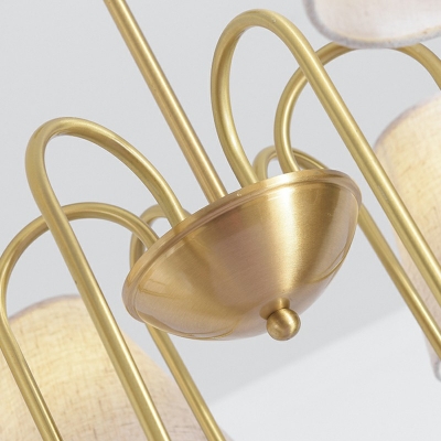 Gold Bedroom Chandelier Rustic Chandelier Light Fixtures Beige Fabric Shade with 8 Heads