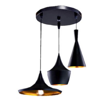 Industrial Black Metal Pendant Light with Linear/Round Canopy Dinning Room Hanging Light