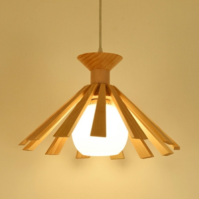 Japanese Cone Pendant Lamp Bamboo Single Bulb Hanging Light Fixture in Wood for Teahouse