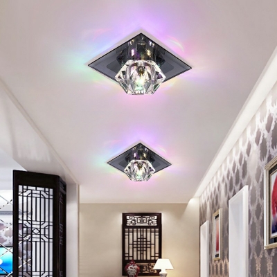 LED Ceiling Lighting Simplicity Clear Crystal Block Diamond Flush Light with Black Square Canopy