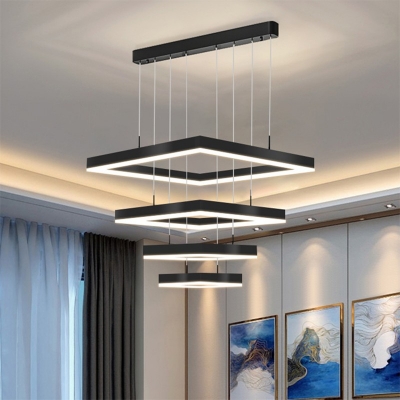 Metal LED Pendant Lighting Acrylic Square Hanging Lamp Multi Tier Living Room Chandelier