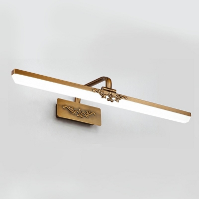 Metallic Bar Vanity Mirror Light LED Rotatable Wall Mount Lamp with Curved Arm in Brass