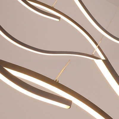 Minimalism Bifurcated Lines LED Island Light Metal Wave Line Dining Room Lighting Fixture