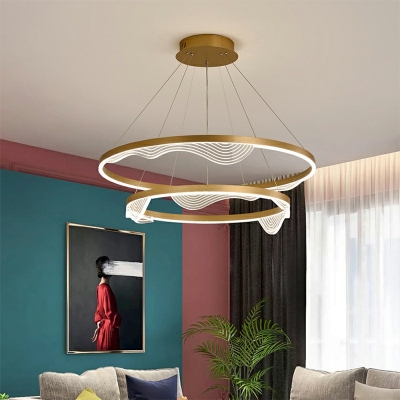 Minimalist Acrylic Gold and Coffee LED Ceiling Pendant Light Living Room Ceiling Chandelier
