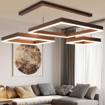 Minimalist Metal Multi-Layer Square Aluminum Chandelier for Modern Living Room