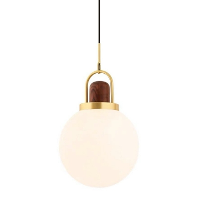 Minimalistic Globe Light White Glass Single-Bulb Brass Dining Room Suspension Pendant
