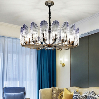 Modern Chandelier Light Fixture Living Room Dining Room Glass Chandelier in Purplish Blue