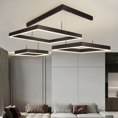Modern Metal Multi-Layer Living Room Chandelier Square Arcylic Minimalist Lamps in Black
