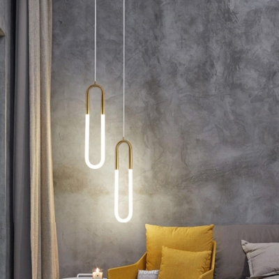 Modern Style Adjustable Height Hanging LED Light with Gold Handle Oval Pendant Lighting for Bedroom