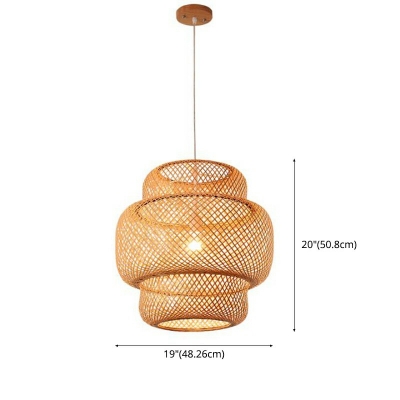 Modern Tiered Bamboo Pendant Lamp 1 Light Asian Style Hanging Light Fixture in Beige