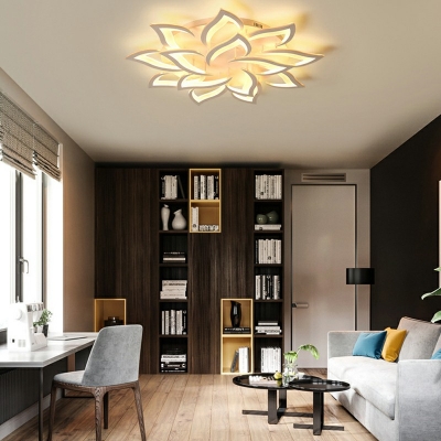 Multi Light Windmill LED Ceiling Lamp Modern Fashion Metal Semi Flush Mount Light in White with Arcylic Shade for Living Room