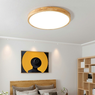 Nordic Circle Flush Ceiling Light Wooden Bedroom 5 CM Height LED Flushmount Lighting
