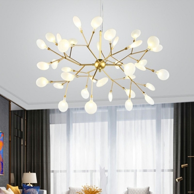 Nordic Style Firefly Shade LED Suspension Light Gold Branching Hanging Lamp for Living Room