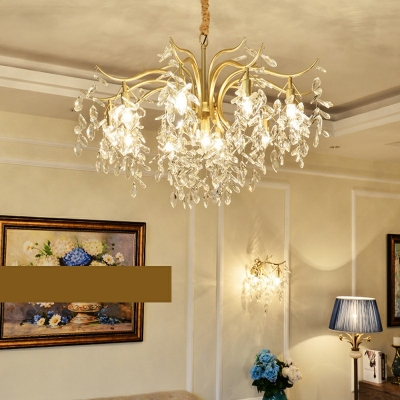 Rustic Chandelier Dining Room 9-Light Fixture Gold Chandelier Branches Crystals