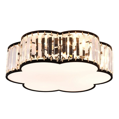 Simple Scalloped Crystal Ceiling Light LED Flush Mount in Black/Gold for Bedroom