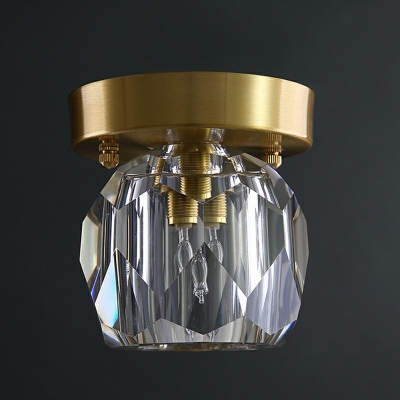 Single Light Ceilling Light Contemporary Faceted Glass LED Flush Mount Ceiling Lamp in Brass