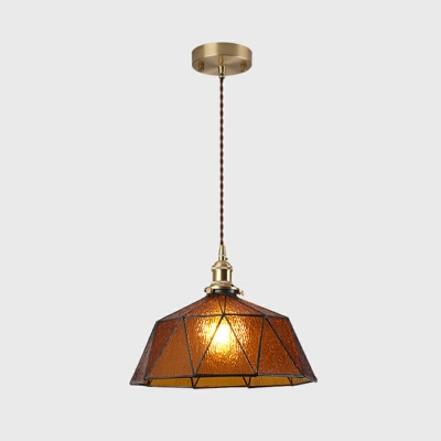 Traditional Bowl Shade Pendant Light Faceted Glass 1 Bulb Hanging Light for Study Room