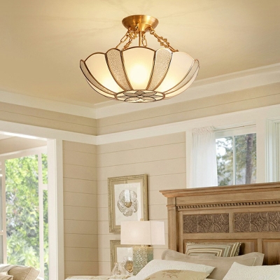 Umbrella Shape Bedroom Semi Flush Mount Traditional Metal 4 Lights Brass Ceiling Lamp